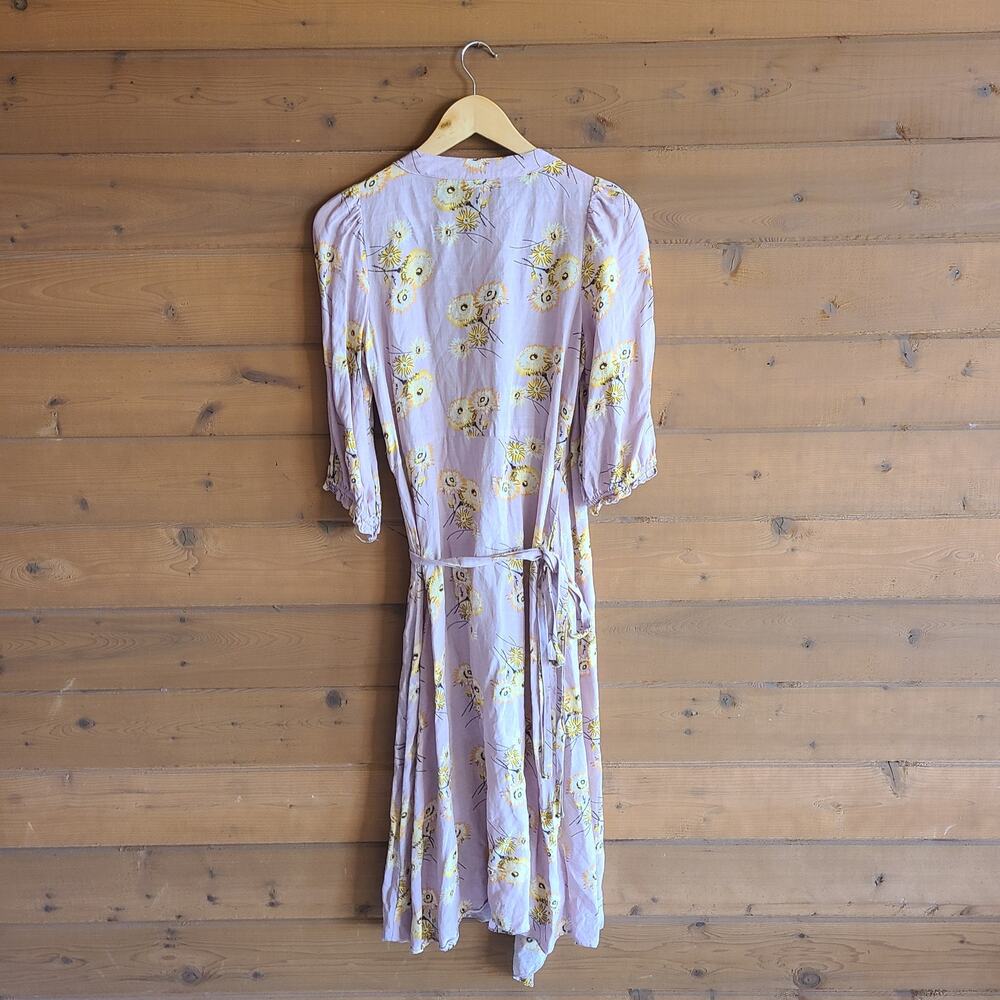 Madewell Linen Dress Pink Dutch Danelions Pink Floral Wrap Dress XS Boho Cottage - Picture 5 of 6